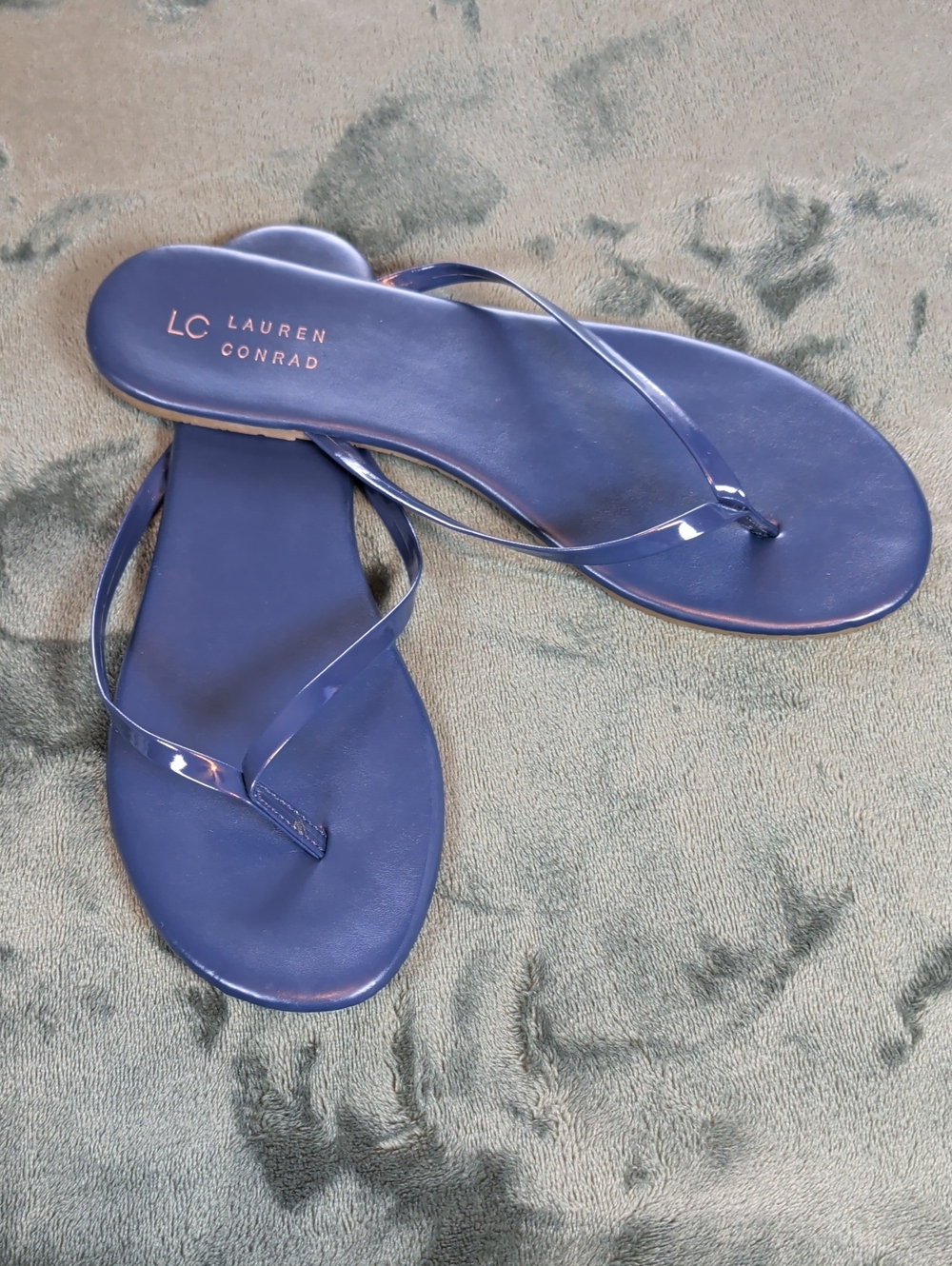 LC Lauren Conrad Navy Slim Glossy-Strap Women's Sandals